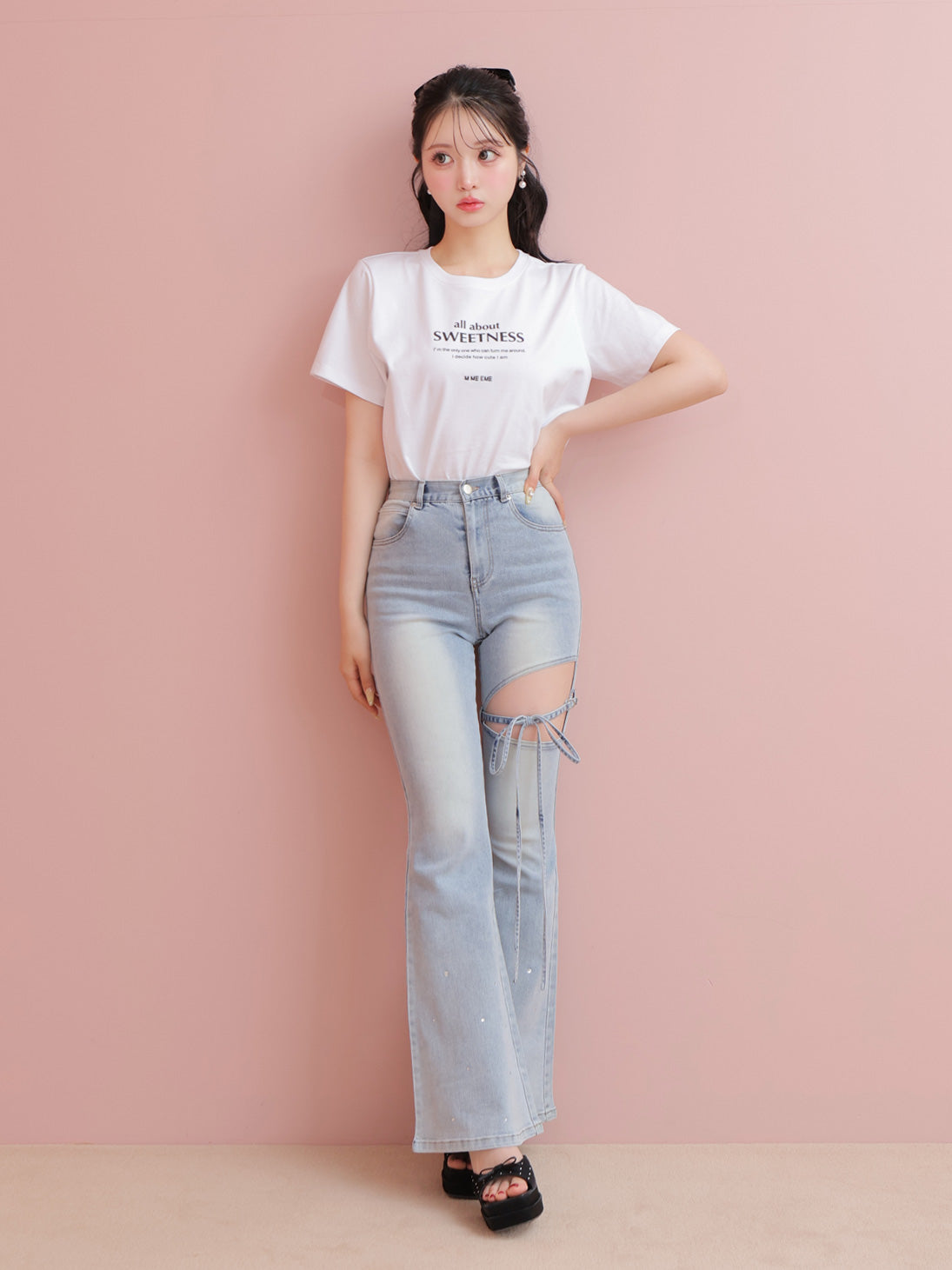 Ribbon bleach flare denim(eme10711)