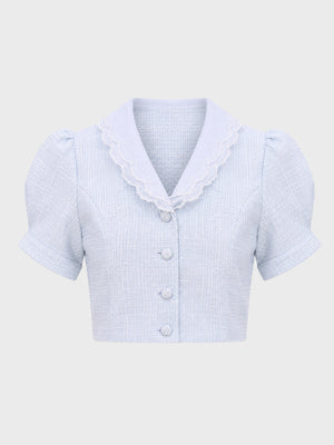 【SALE】【70％OFF】Lace collar tweed jacket (eme10404)