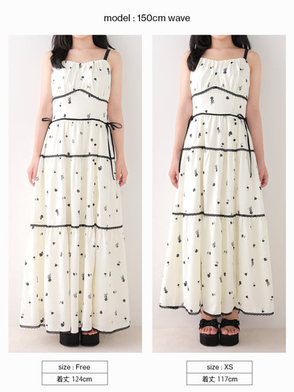 Monochrome flower ribbon onepiece(eme11062)