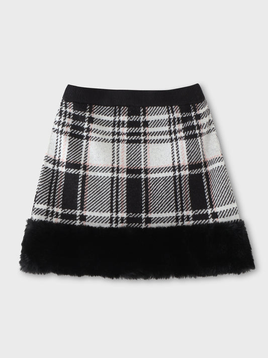 SALE: Check knit faux fur skirt (eme10365)