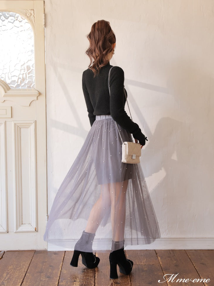 【SALE】Bijou tulle long skirt (eme10420)