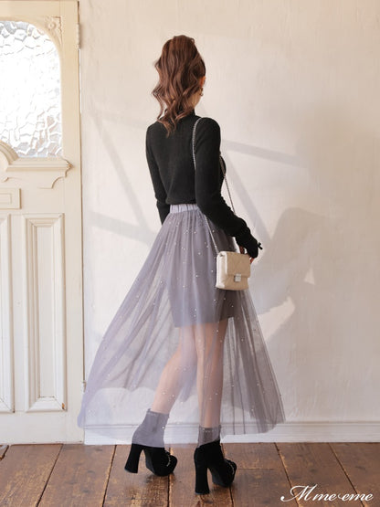 【SALE】Bijou tulle long skirt (eme10420)
