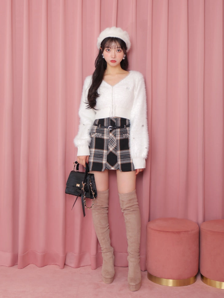 V neck shaggy knit cardigan(eme10360)