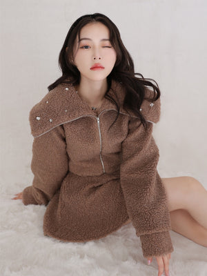 Big collar boa jacket(eme10377)