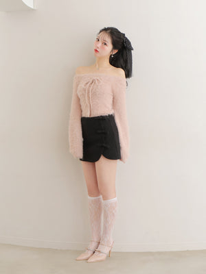 Lame ribbon trapizoid mini skirt (eme10370)