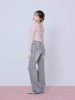 Back ribbon bear ensemble tops(eme10381)