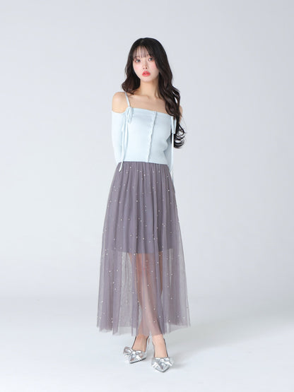 Off shoulder ribbon knit tops(eme10397)