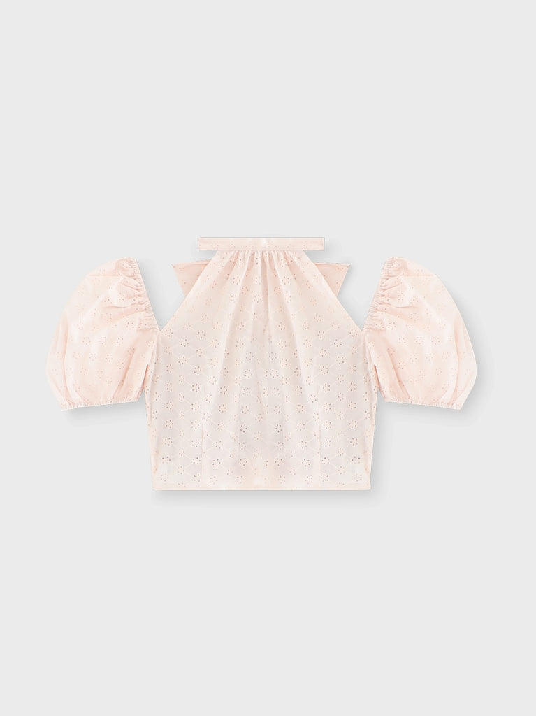 Cotton lace cut-out tops(eme10476)