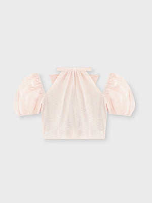 Cotton lace cut-out tops(eme10476)