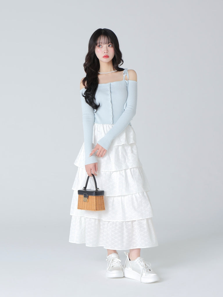 Cotton lace tiered long skirt(eme10477)