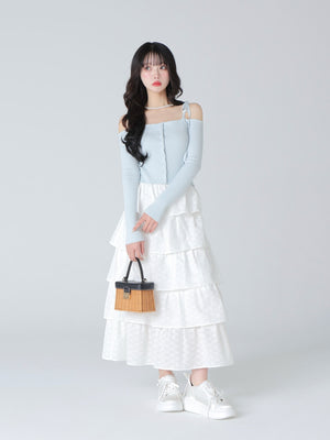 Cotton lace tiered long skirt(eme10477)