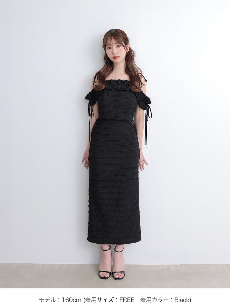 Off shoulder shirring race setup(eme10484)