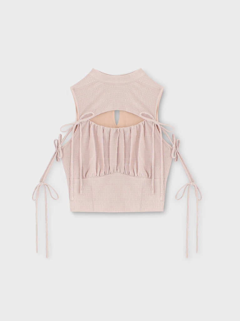 Cut out ribbon gather tops(eme10702)