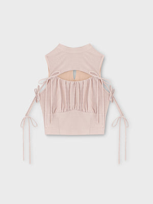 Cut out ribbon gather tops(eme10702)