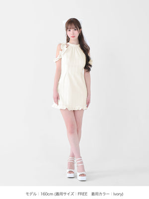 Back ribbon shirring mini onepiece(eme10705)