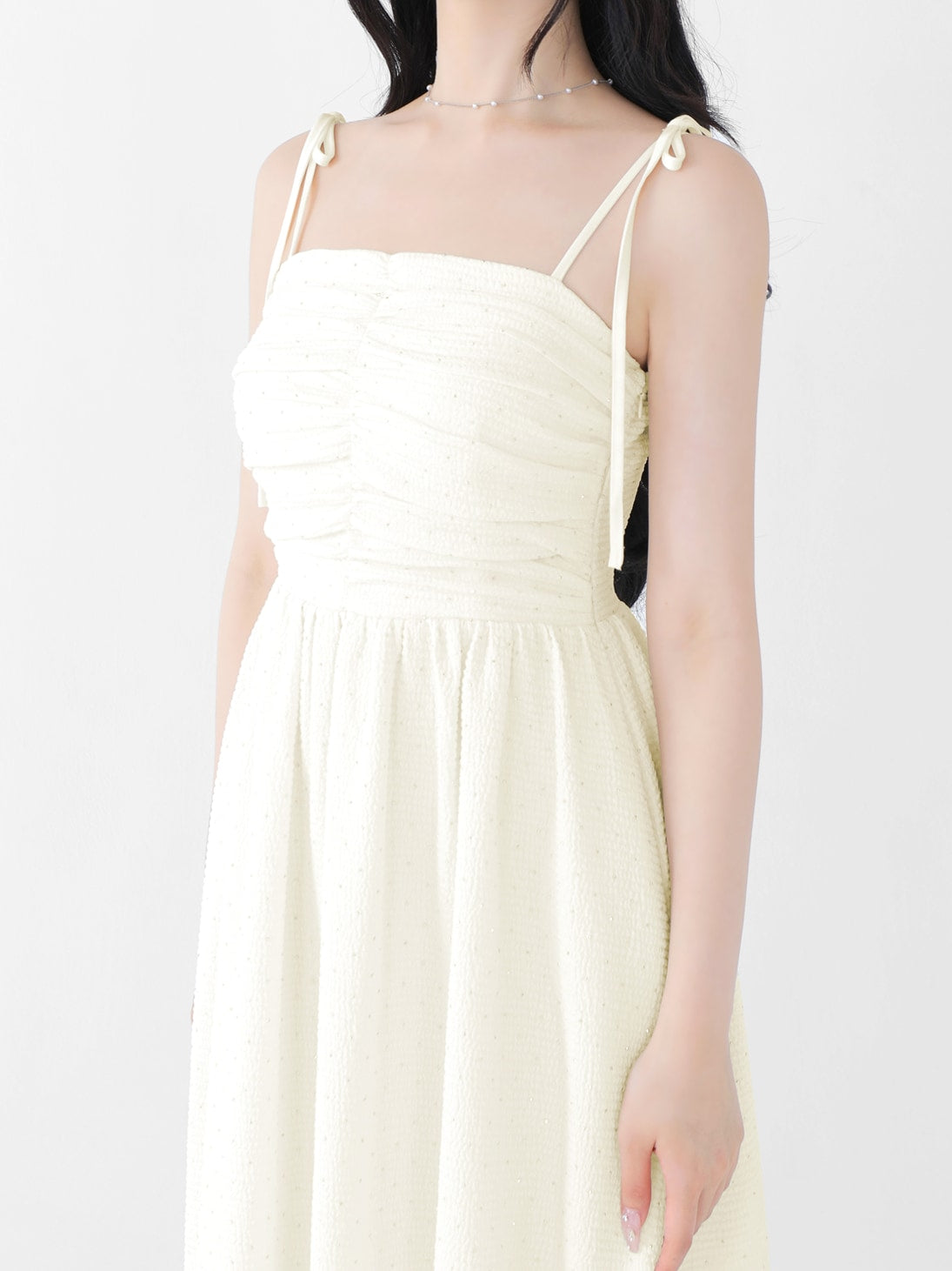 Puff sleeves studded long onepiece(eme10487)
