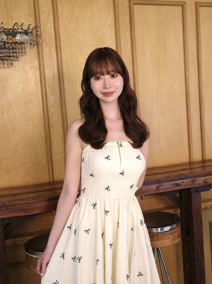 Ribbon embroidery shirring one piece(eme10391)