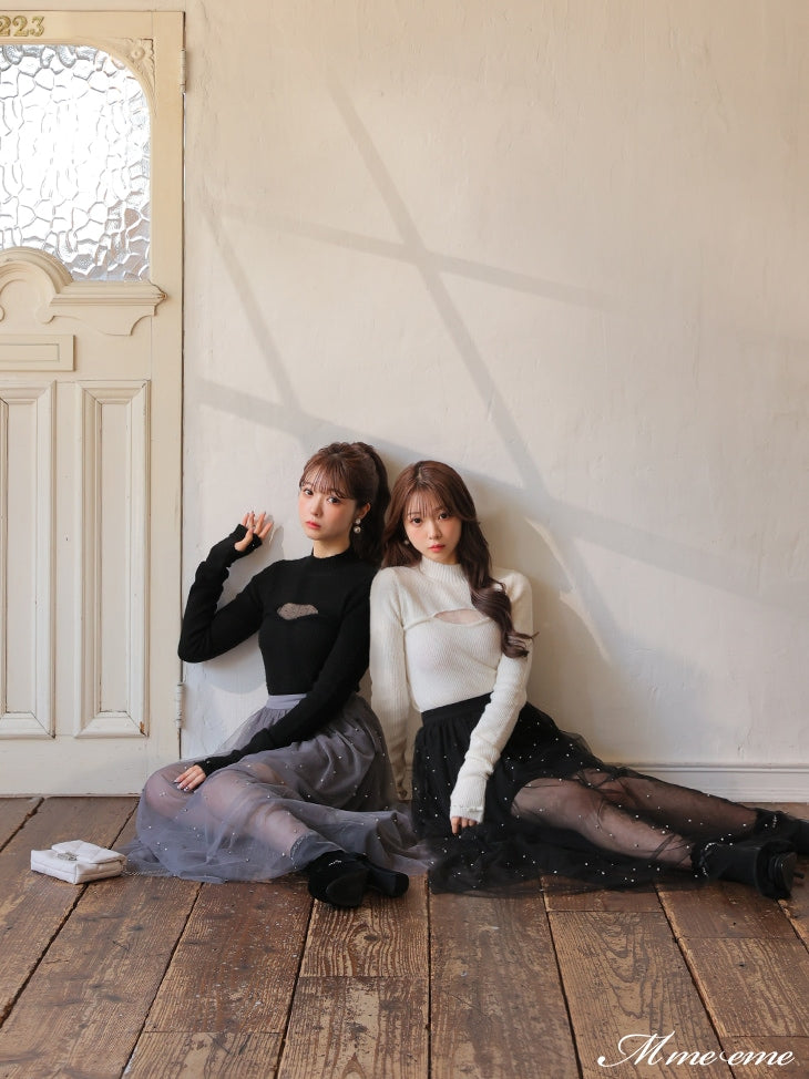 【SALE】Bijou tulle long skirt (eme10420)