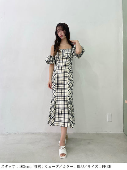 【SALE】2way check long mermaid dress (eme10514)