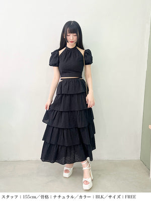 【SALE】Cotton lace tiered long skirt (eme10438)