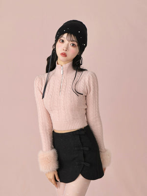 Fake fur cable knit tops(eme10451)