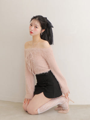 Lame ribbon trapizoid mini skirt (eme10370)