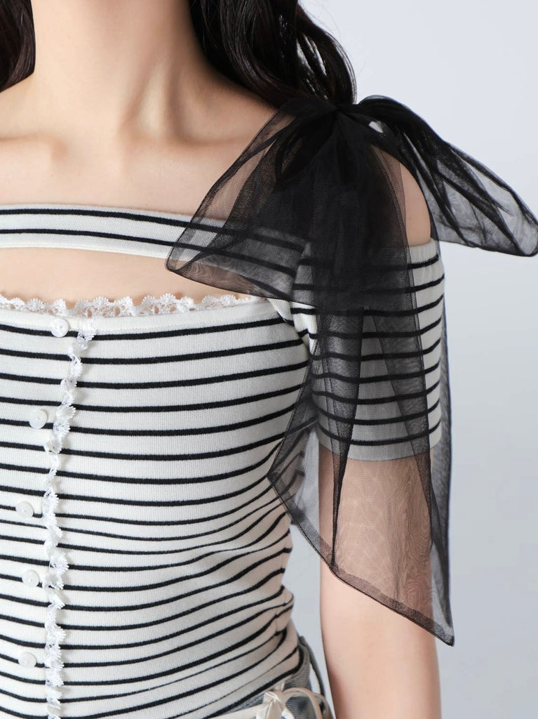 Decollete cut tulle ribbon tops(eme10398)