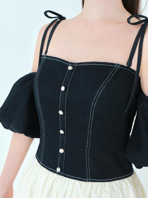 denim docking tiered one piece(eme10389)