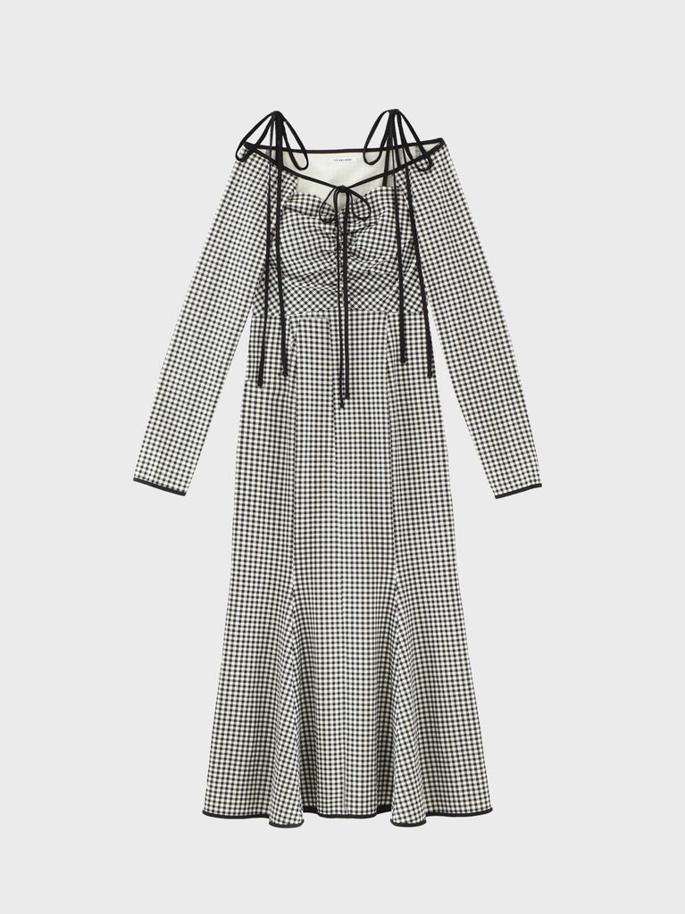 Gingham check ensemble long onepiece(eme10812)