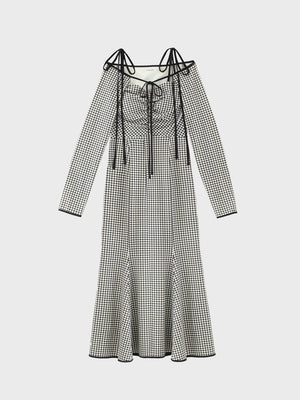 Gingham check ensemble long onepiece(eme10812)