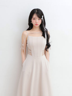 Side lace smooth ribbon onepiece(eme10394)