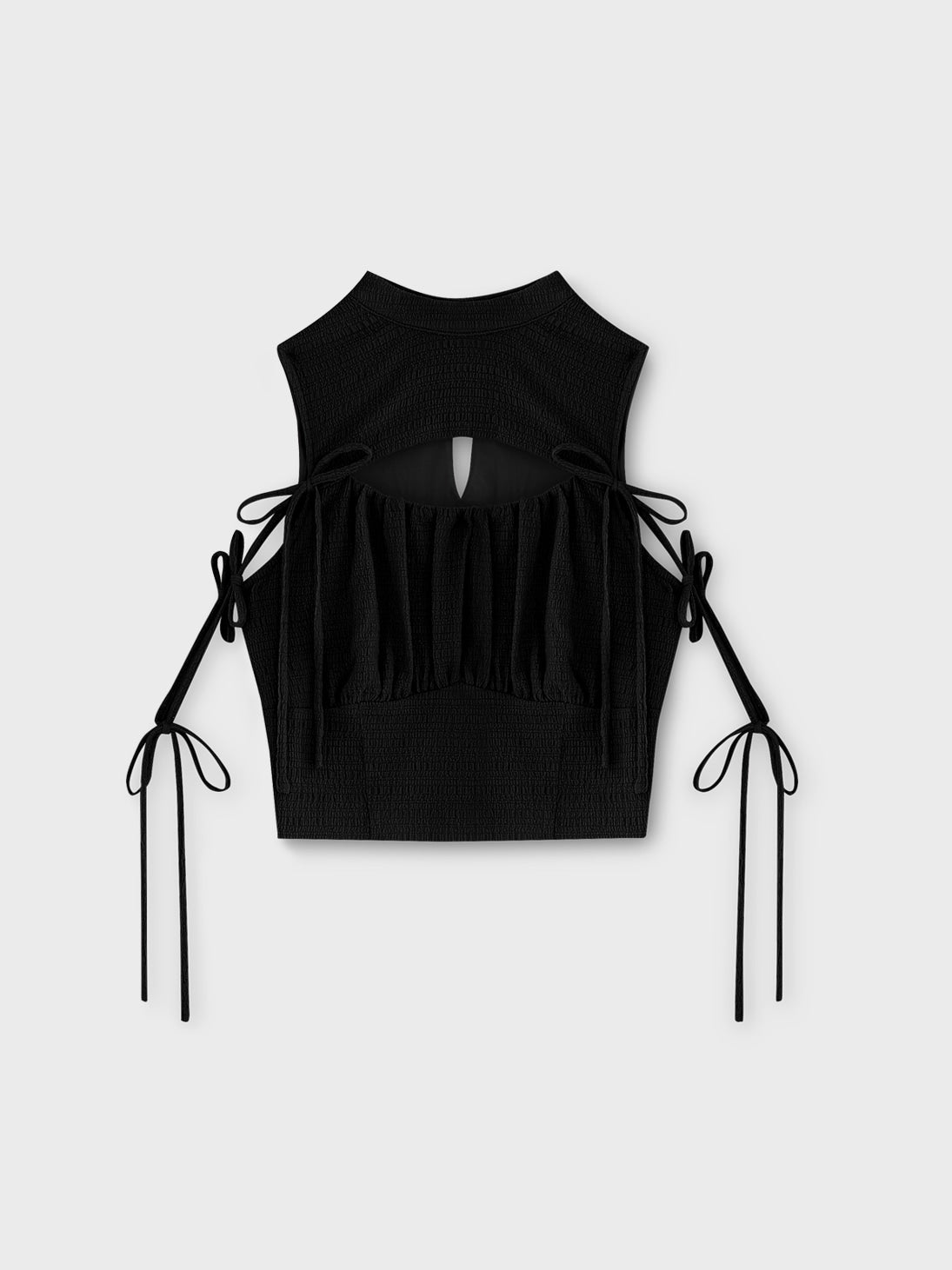 Cut out ribbon gather tops(eme10702)