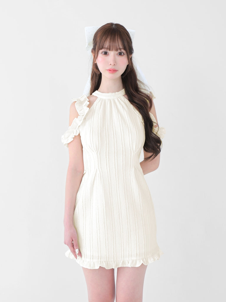 Back ribbon shirring mini onepiece(eme10705)