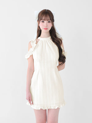 Back ribbon shirring mini onepiece(eme10705)