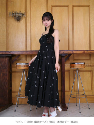 Ribbon embroidery shirring one piece(eme10391)