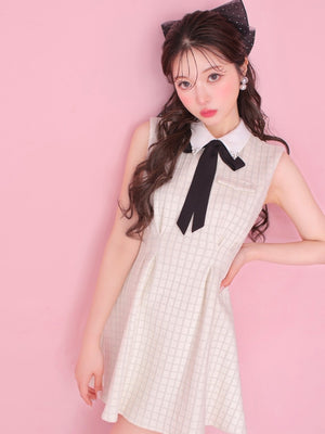 Bijou collar ribbon mini onepiece(eme10518)