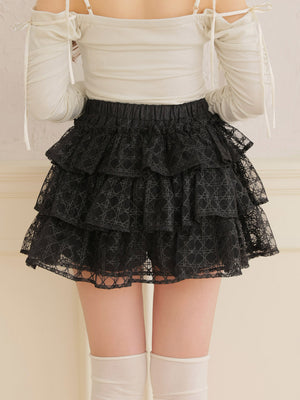 Check embroidery tiered mini skirt(eme10774)