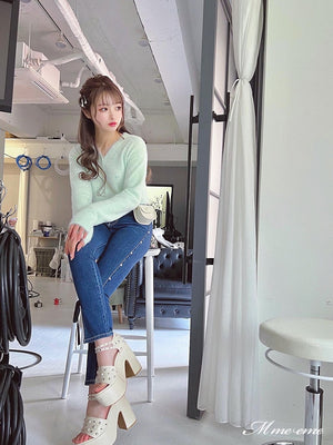 【SALE】Ribbon skinny denim (eme10128)