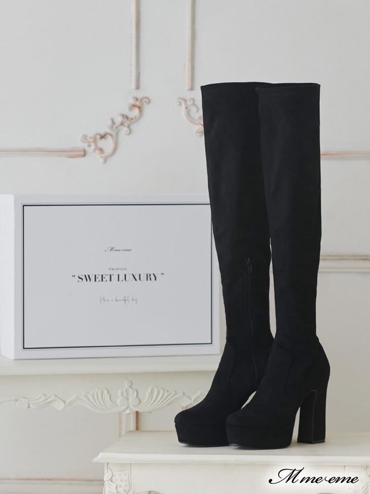 【SALE】Pearl heel knee high boots (eme10280)
