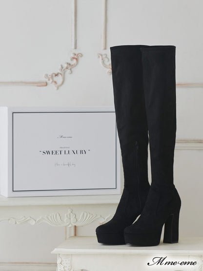【SALE】Pearl heel knee high boots (eme10280)
