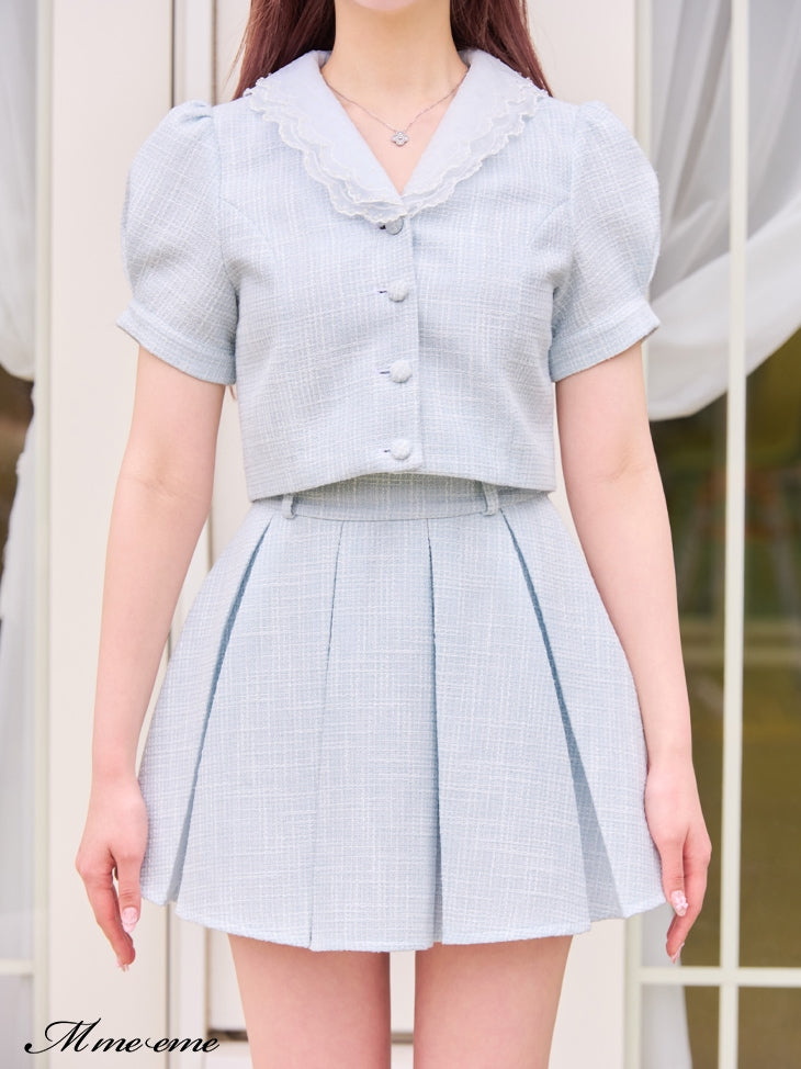 【SALE】Lace collar tweed jacket (eme10404)