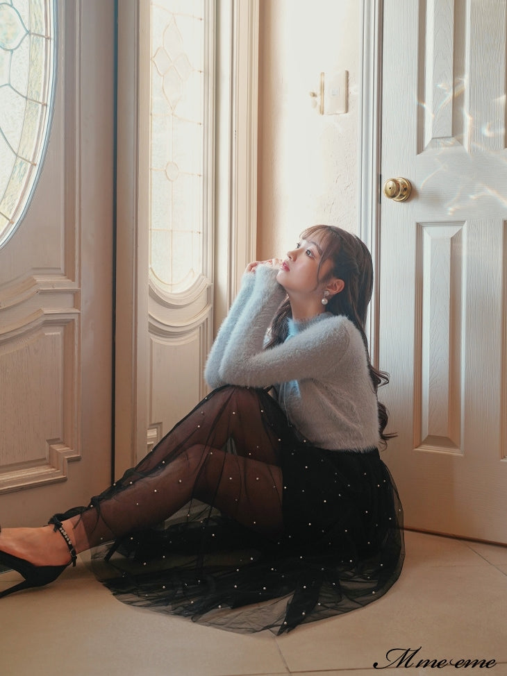 【SALE】Bijou tulle long skirt (eme10420)