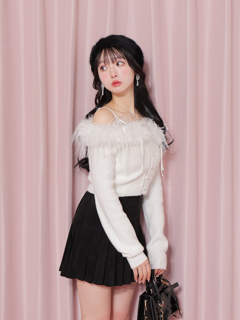 【SALE】Suede pleated skirt (eme10334)