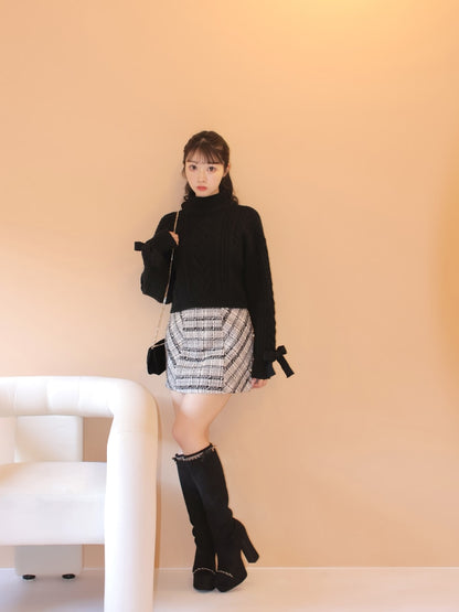 【SALE】Heart cable ribbon knit tops (eme10249)