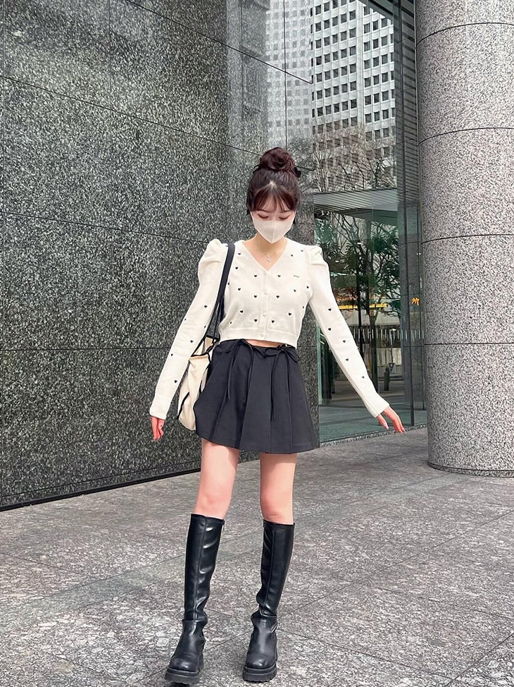 【SALE】Waist bijou pleated skirt (eme10432)