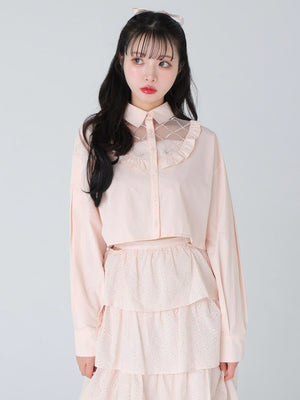 【SALE】Sheer bijou cropped shirt (eme10430)