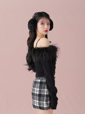High waist check mini skirt(eme10449)