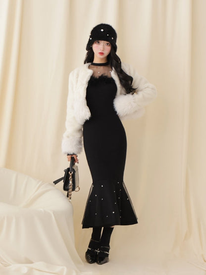 Shine bijou fake far jacket(eme10357)