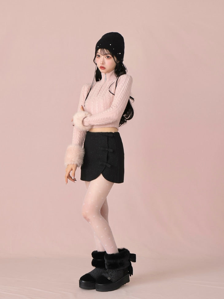 Fake fur cable knit tops(eme10451)