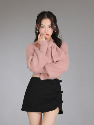 Lame ribbon trapizoid mini skirt (eme10370)